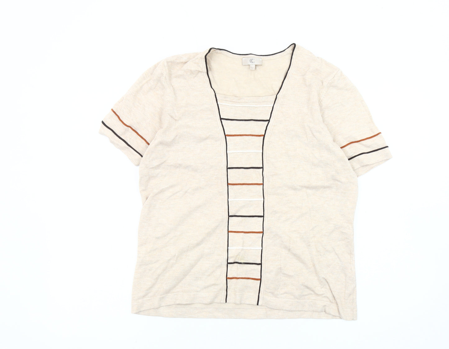 CC Women’s Beige Short Sleeve V-Neck Knit Cardigan L