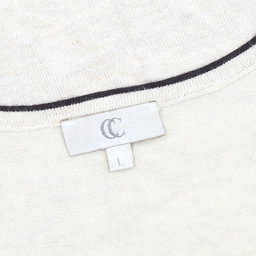 CC Women’s Beige Short Sleeve V-Neck Knit Cardigan L