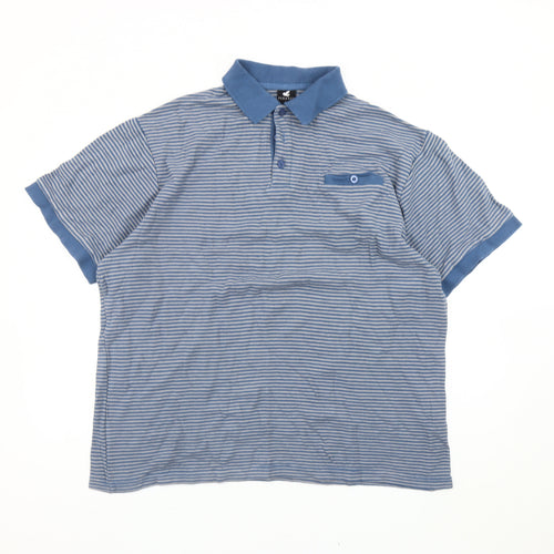 Pegasus Men’s Blue Striped Cotton Polo Shirt L Short Sleeve Casual Top