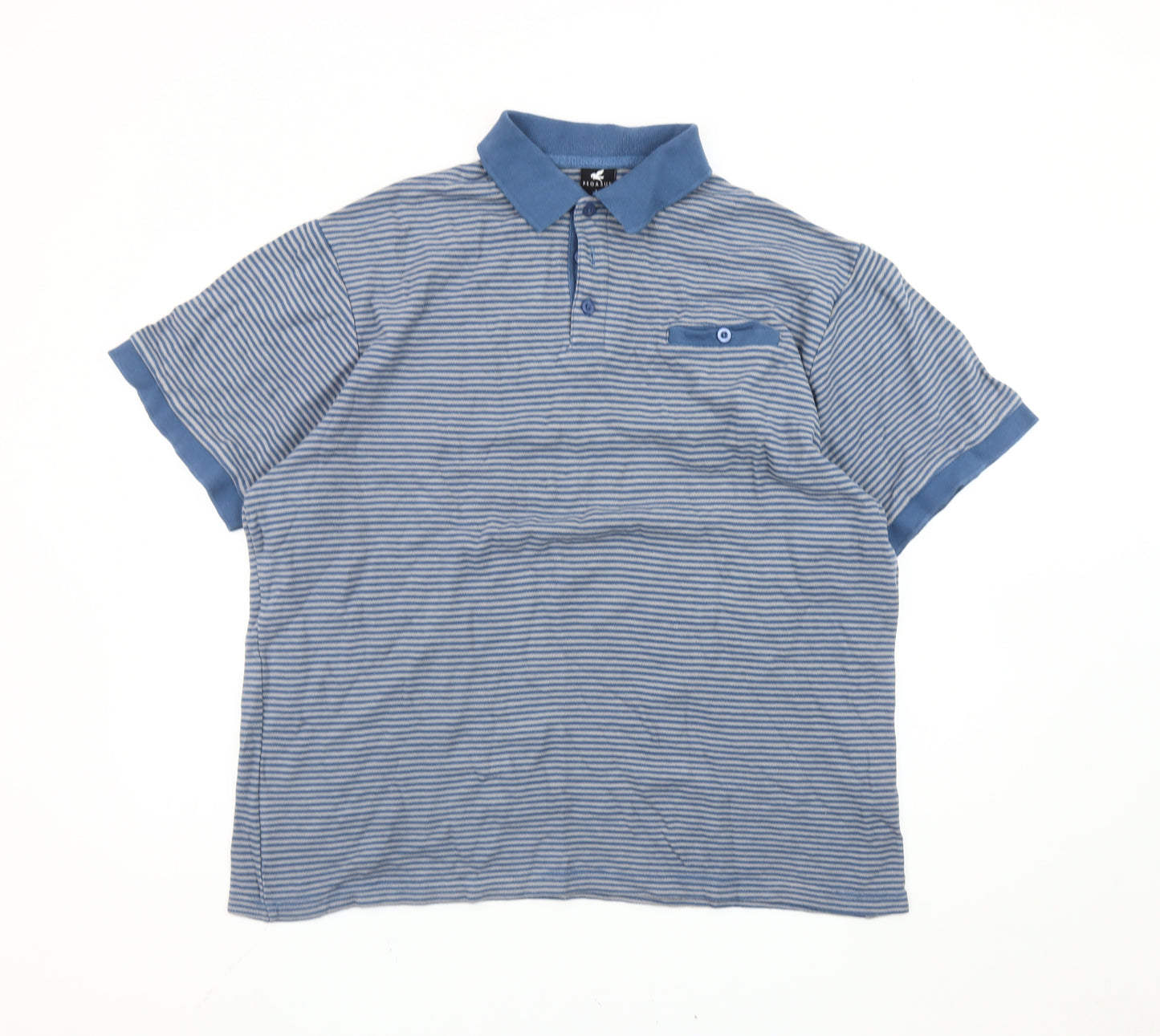 Pegasus Men’s Blue Striped Cotton Polo Shirt L Short Sleeve Casual Top