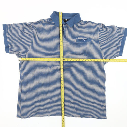 Pegasus Men’s Blue Striped Cotton Polo Shirt L Short Sleeve Casual Top