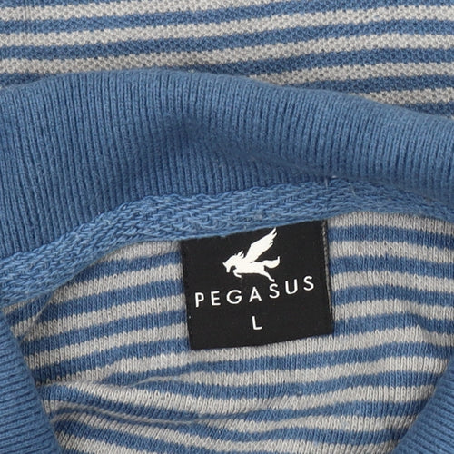 Pegasus Men’s Blue Striped Cotton Polo Shirt L Short Sleeve Casual Top