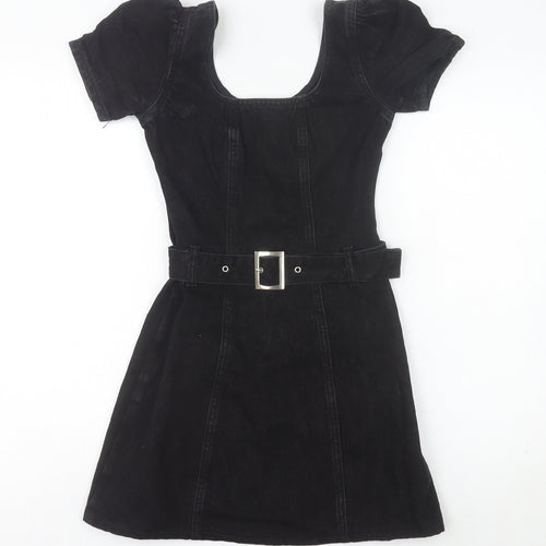 Denim Co Women’s Black Fit & Flare Puff Sleeve Belted Dress Size 4