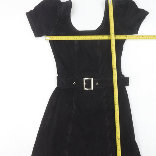 Denim Co Women’s Black Fit & Flare Puff Sleeve Belted Dress Size 4