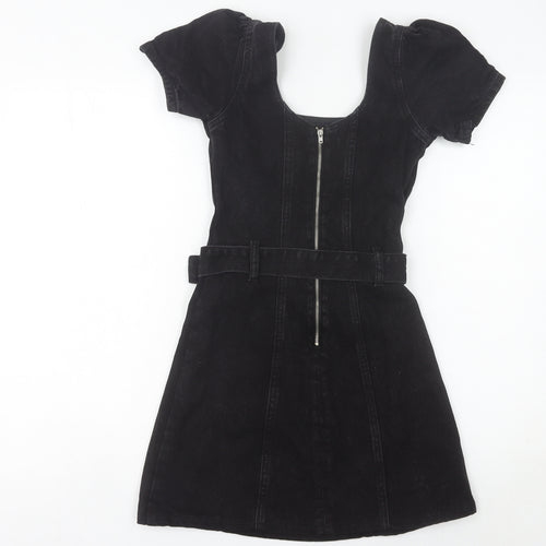 Denim Co Women’s Black Fit & Flare Puff Sleeve Belted Dress Size 4