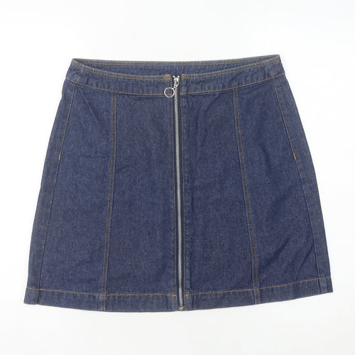 H&M Women’s Blue Denim Short Straight Skirt Size 12 Mid Rise Zip Casual