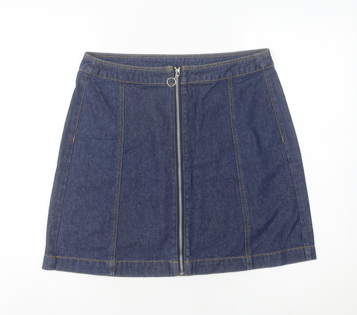 H&M Women’s Blue Denim Short Straight Skirt Size 12 Mid Rise Zip Casual