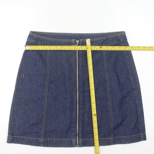 H&M Women’s Blue Denim Short Straight Skirt Size 12 Mid Rise Zip Casual