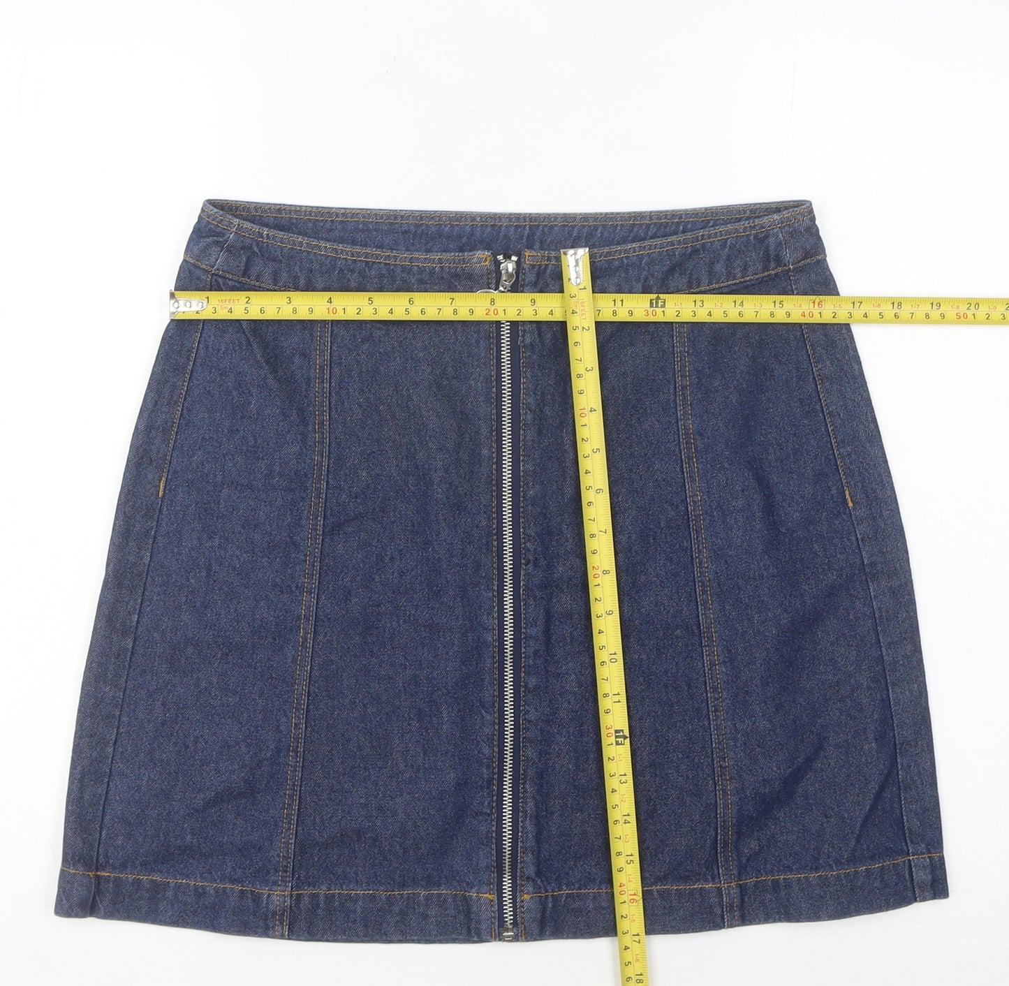 H&M Women’s Blue Denim Short Straight Skirt Size 12 Mid Rise Zip Casual