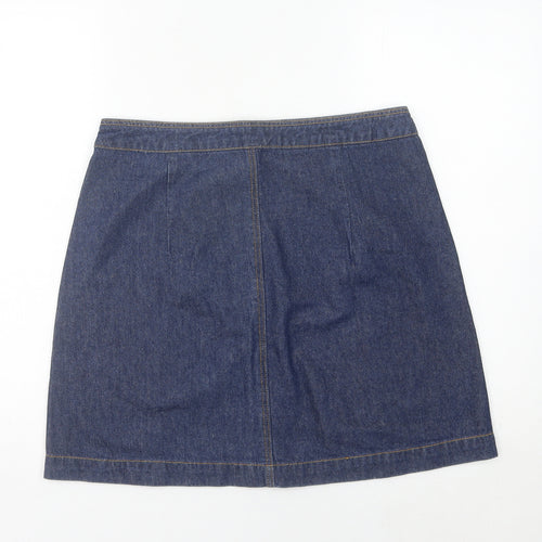 H&M Women’s Blue Denim Short Straight Skirt Size 12 Mid Rise Zip Casual