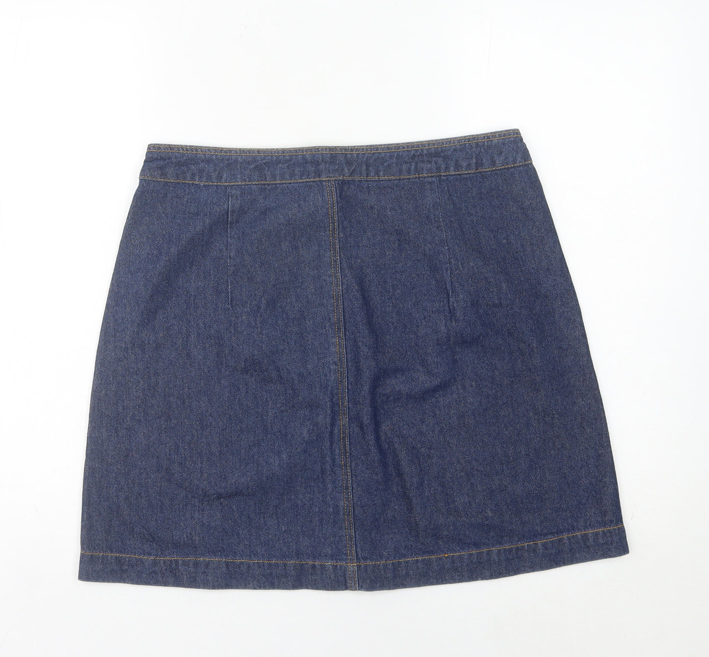 H&M Women’s Blue Denim Short Straight Skirt Size 12 Mid Rise Zip Casual