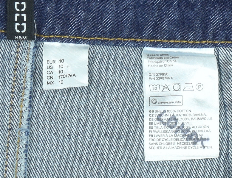 H&M Women’s Blue Denim Short Straight Skirt Size 12 Mid Rise Zip Casual