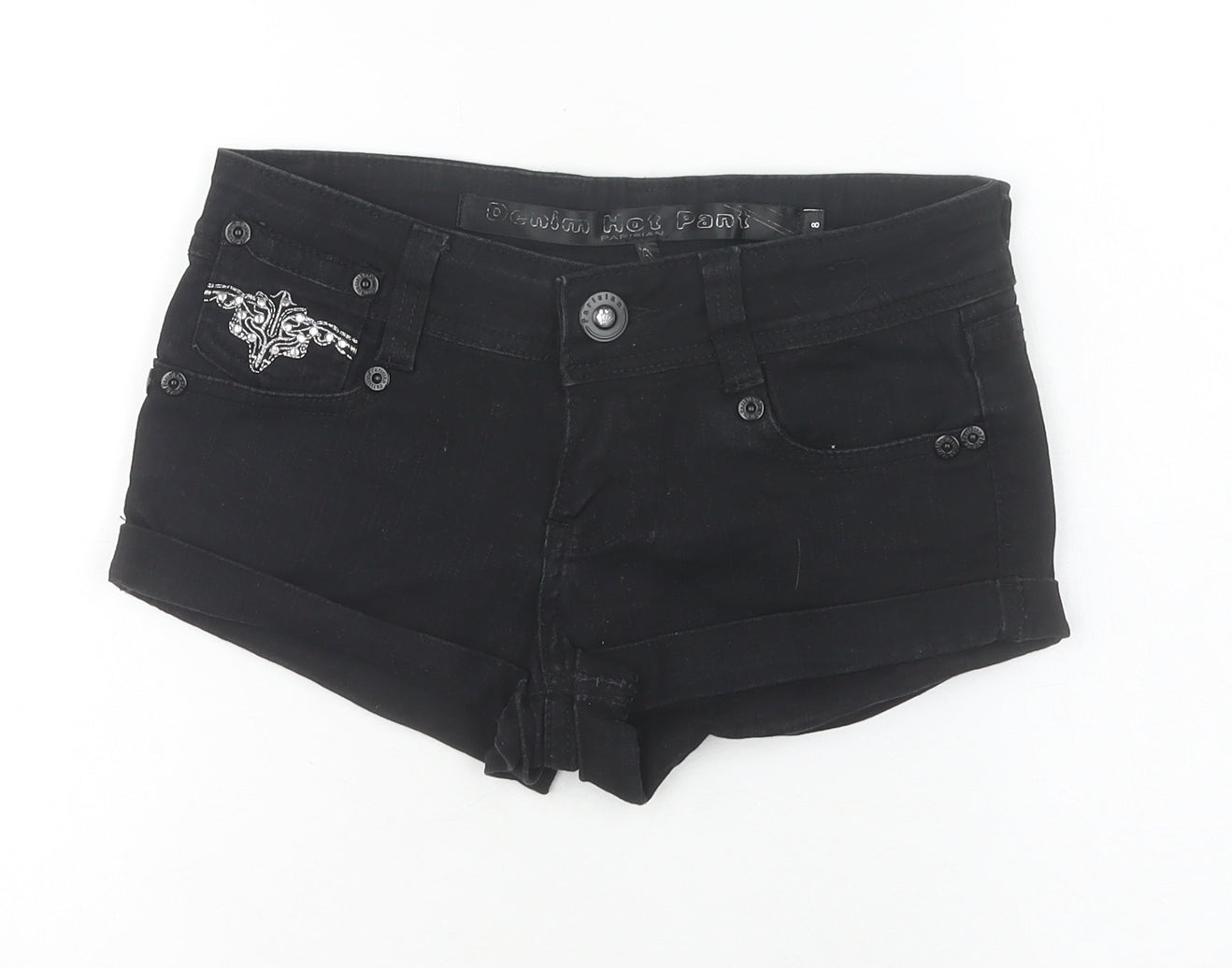 Parisian Women’s Black Size 8 Stretch Denim Hot Pants Embroidered