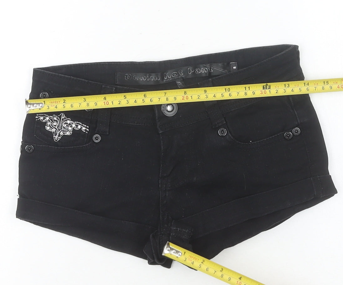 Parisian Women’s Black Size 8 Stretch Denim Hot Pants Embroidered