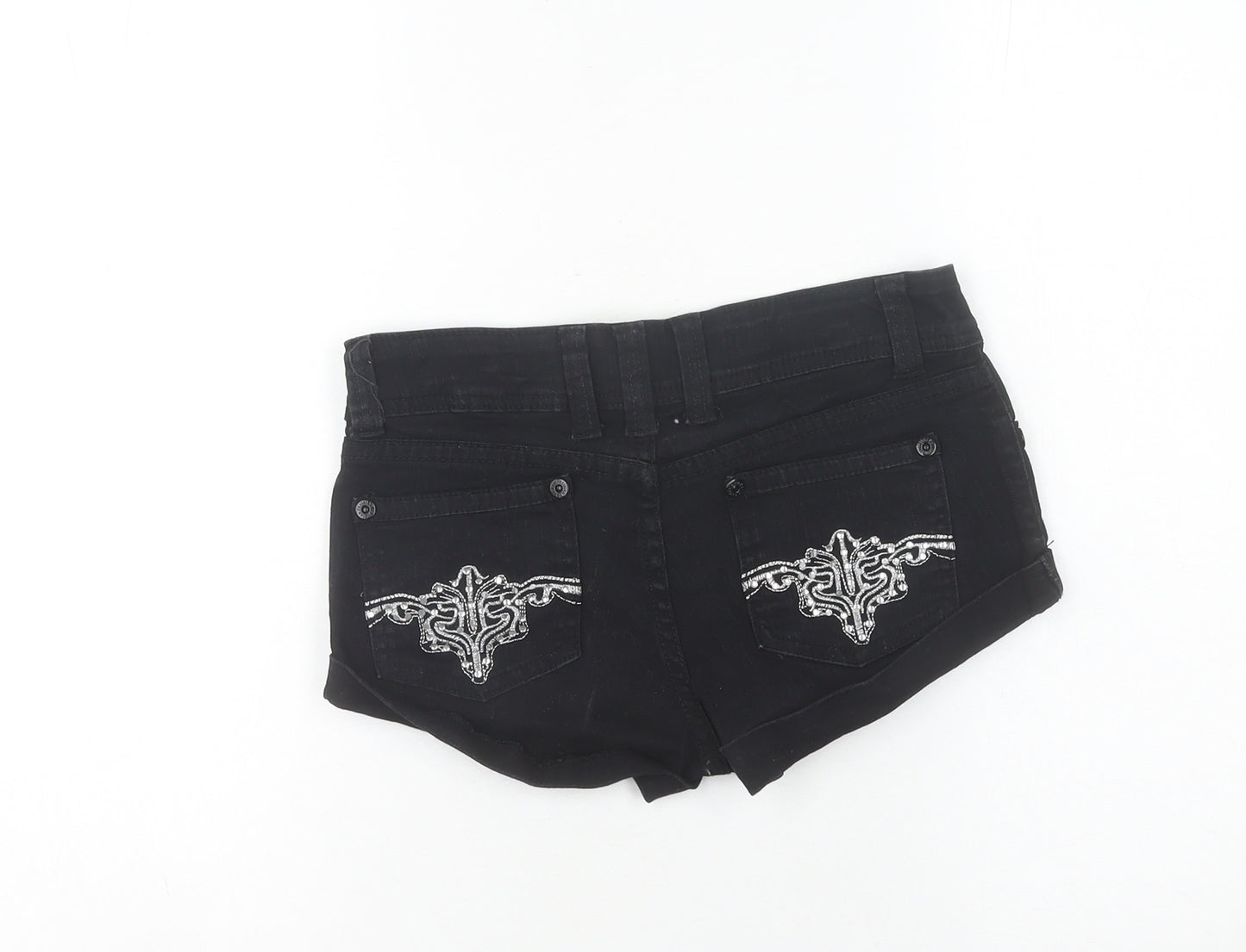 Parisian Women’s Black Size 8 Stretch Denim Hot Pants Embroidered