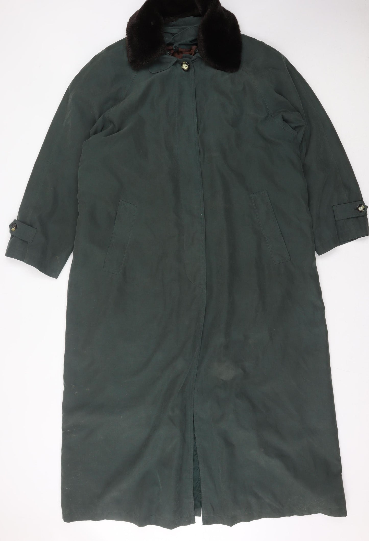 Rossetti Women’s Green Fur Collar Long Overcoat Size 16 Vintage