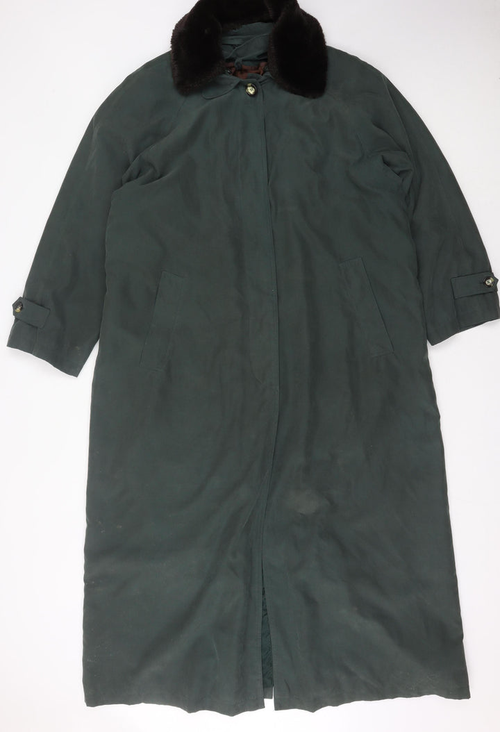 Rossetti Women’s Green Fur Collar Long Overcoat Size 16 Vintage