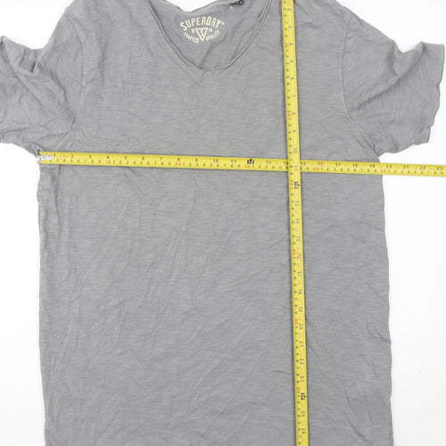 Superdry Men's Grey V-Neck Short Sleeve Jersey Cotton T-Shirt M