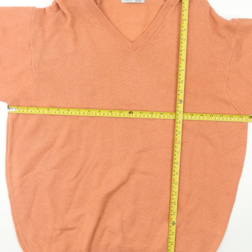 Berkertex Men’s Orange Lambswool V-Neck Jumper L Tight-Knit Vintage
