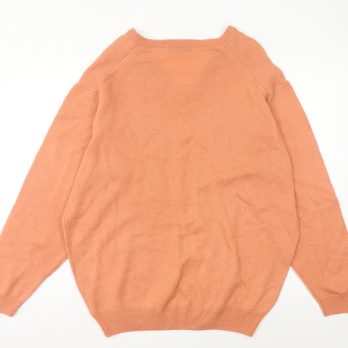 Berkertex Men’s Orange Lambswool V-Neck Jumper L Tight-Knit Vintage