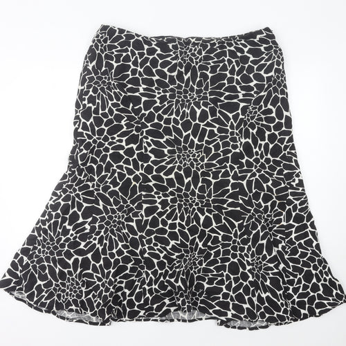 CC Women’s Black Animal Print Linen Flare Skirt Size 18 Knee Length