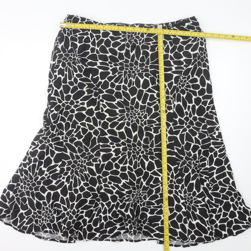 CC Women’s Black Animal Print Linen Flare Skirt Size 18 Knee Length