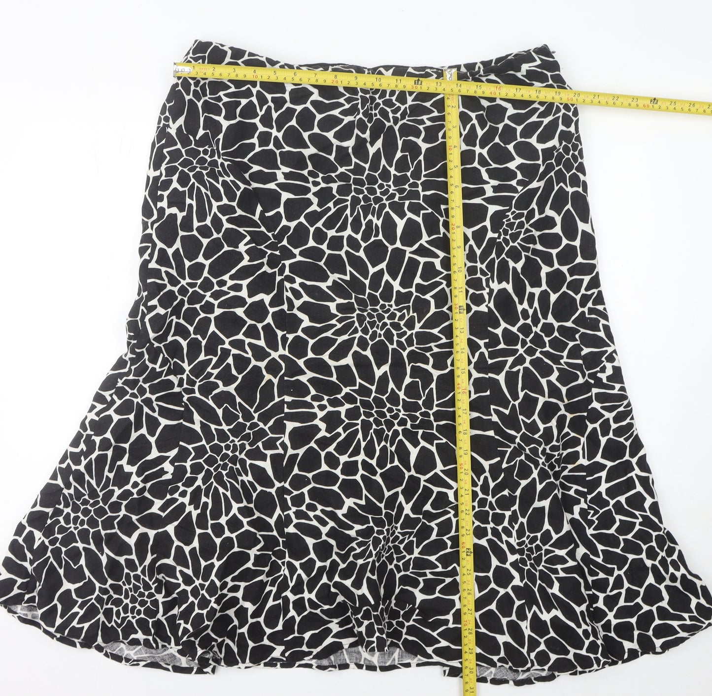 CC Women’s Black Animal Print Linen Flare Skirt Size 18 Knee Length