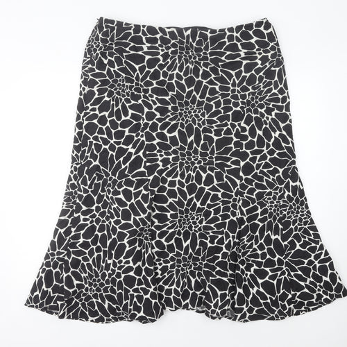 CC Women’s Black Animal Print Linen Flare Skirt Size 18 Knee Length