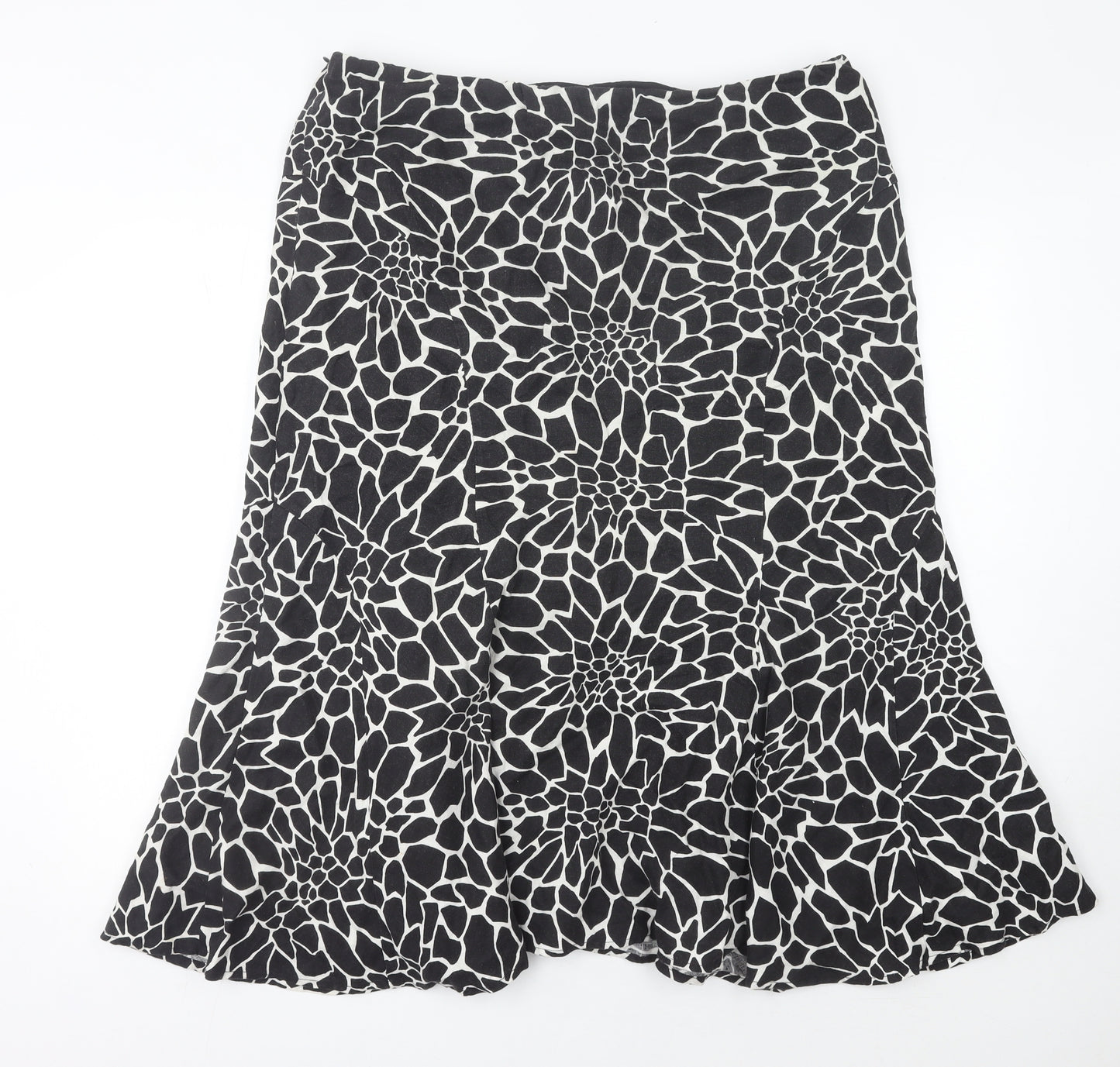 CC Women’s Black Animal Print Linen Flare Skirt Size 18 Knee Length
