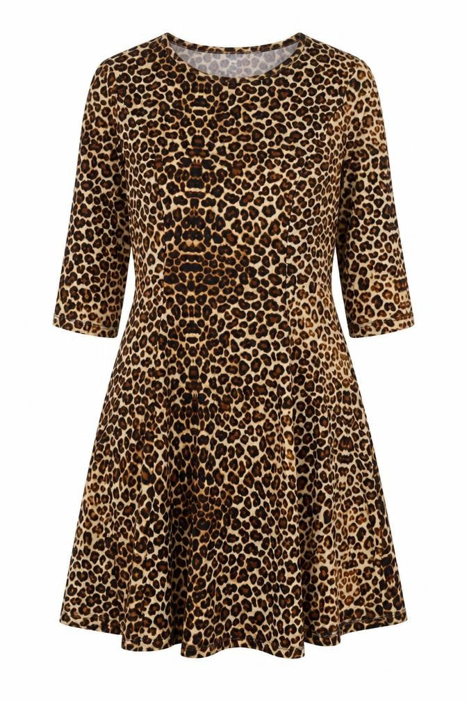 Blue Vanilla Women’s Brown Leopard Print A-Line Dress Size 14