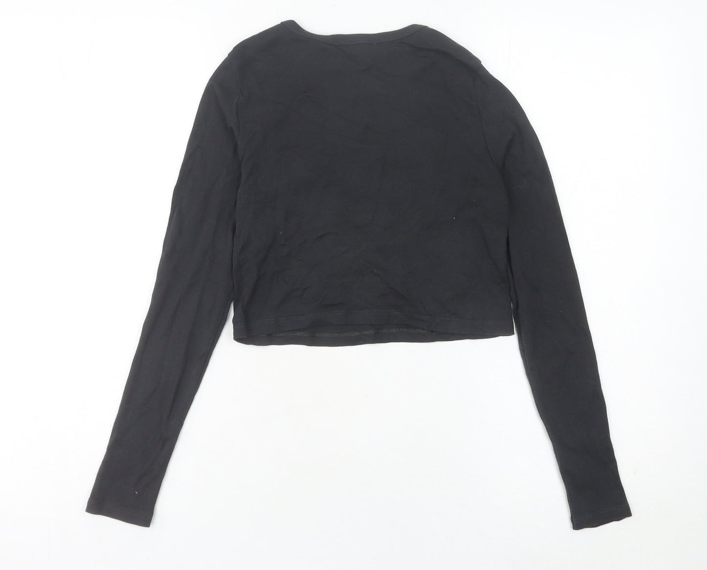 Pull & Bear Women’s Black Rolling Stones Cropped Long Sleeve T-Shirt Size S