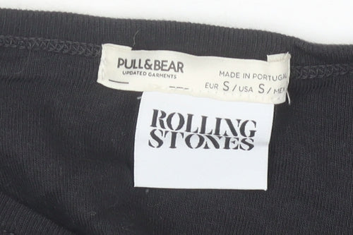 Pull & Bear Women’s Black Rolling Stones Cropped Long Sleeve T-Shirt Size S