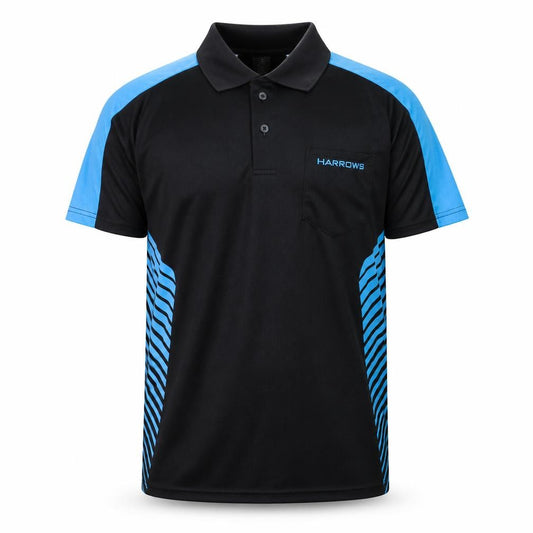 Front view of Harrows Men's Black Blue S Polo Shirt Sports Raglan Moisture Wicking