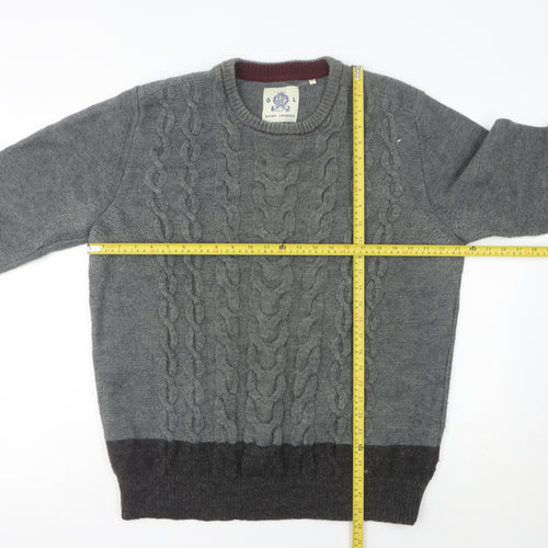 Guide London Men's Grey 2XL Cable-Knit Wool Blend Jumper