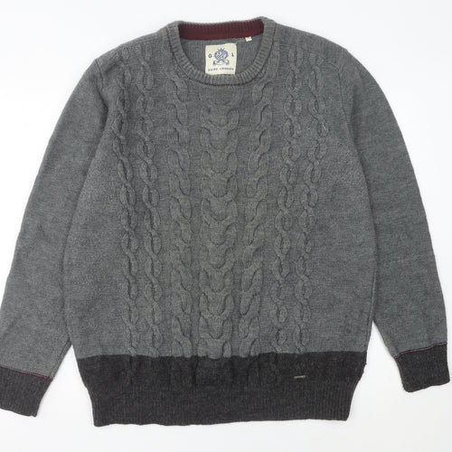 Guide London Men's Grey 2XL Cable-Knit Wool Blend Jumper