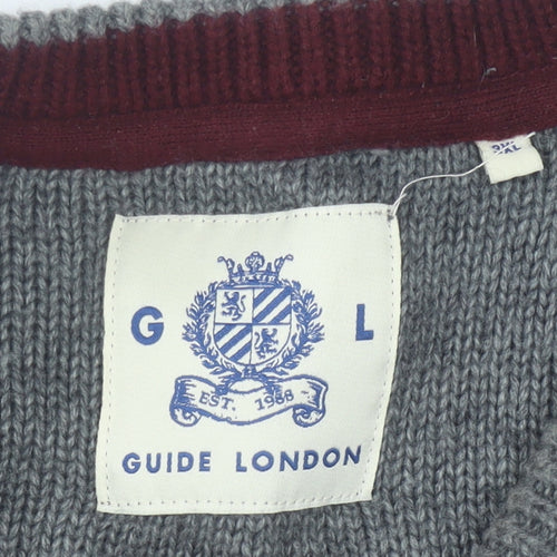 Guide London Men's Grey 2XL Cable-Knit Wool Blend Jumper