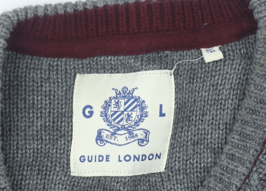 Guide London Men's Grey 2XL Cable-Knit Wool Blend Jumper