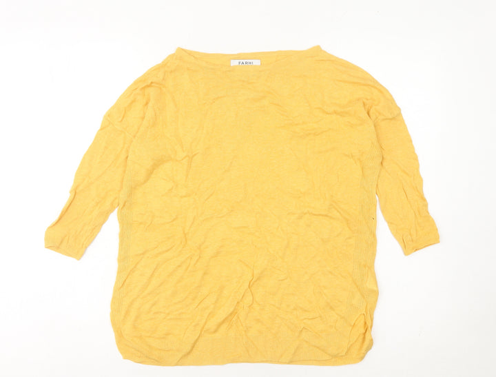 Farhi by Nicole Farhi Women's Yellow XS Linen Boat Neck Jumper