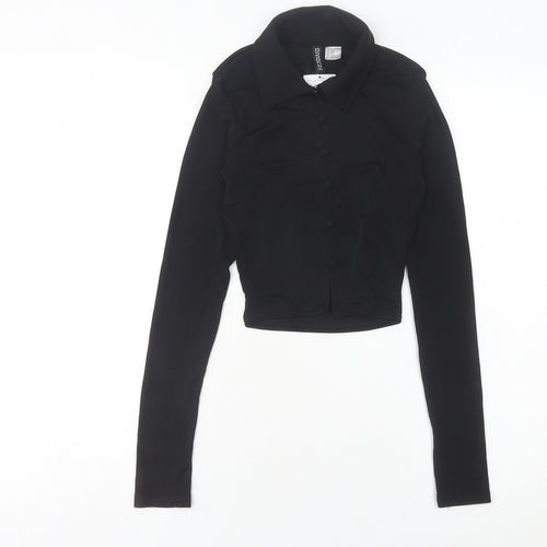 H&M Divided Women’s Black 2XS Cropped Collared Button-Up Shirt