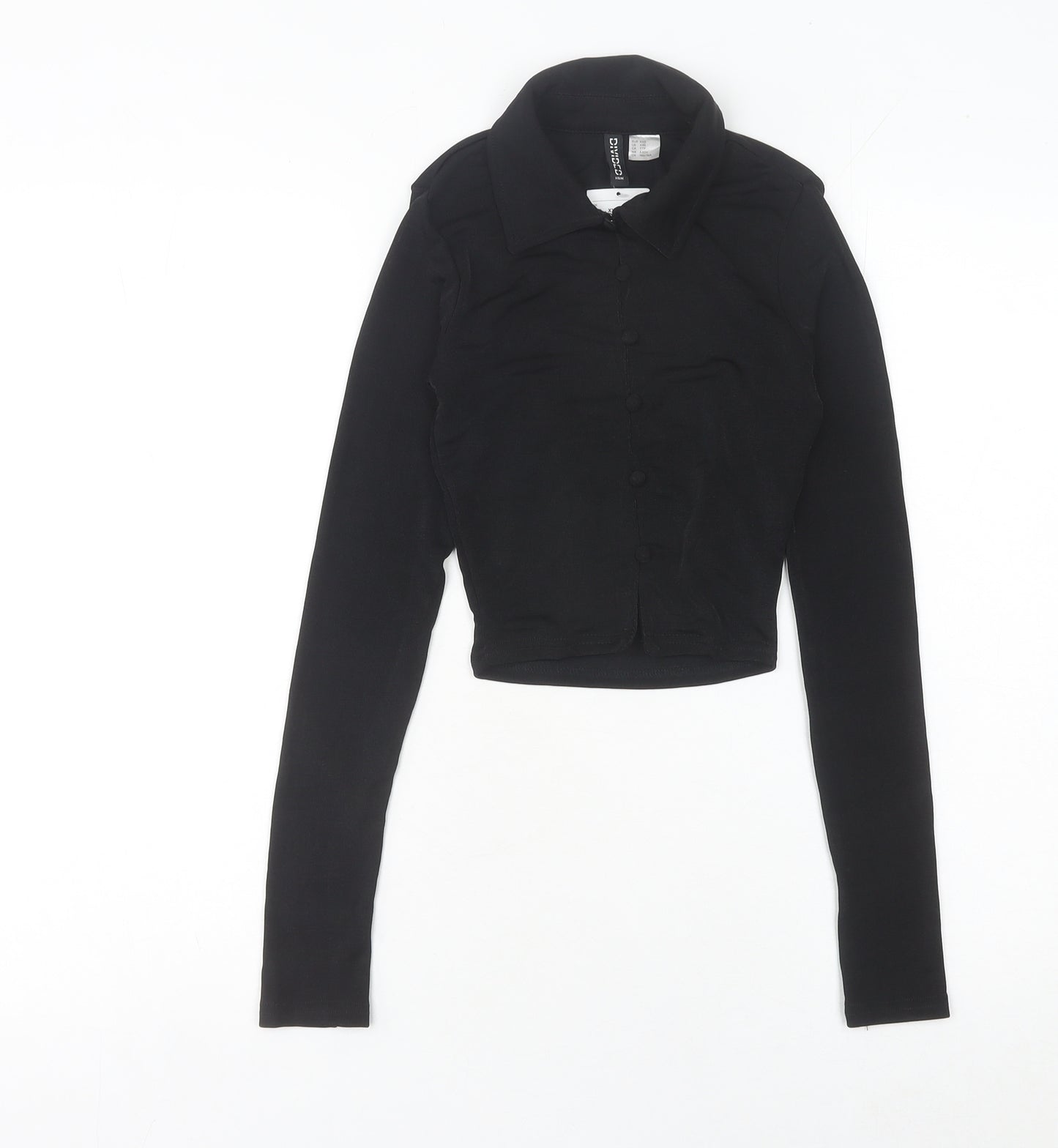 H&M Divided Women’s Black 2XS Cropped Collared Button-Up Shirt