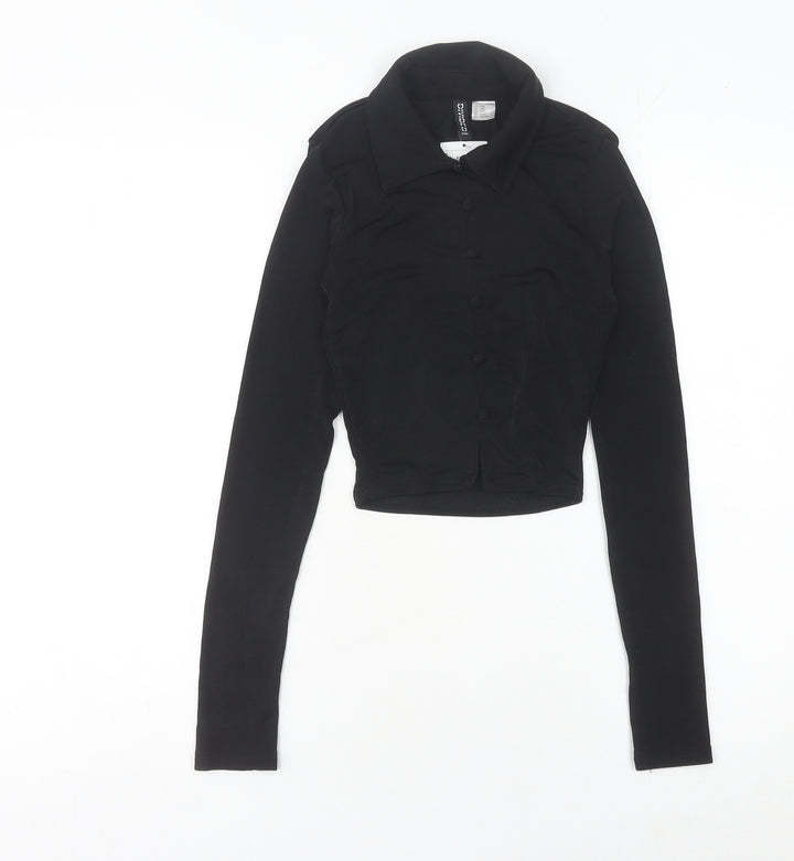 H&M Divided Women’s Black 2XS Cropped Collared Button-Up Shirt