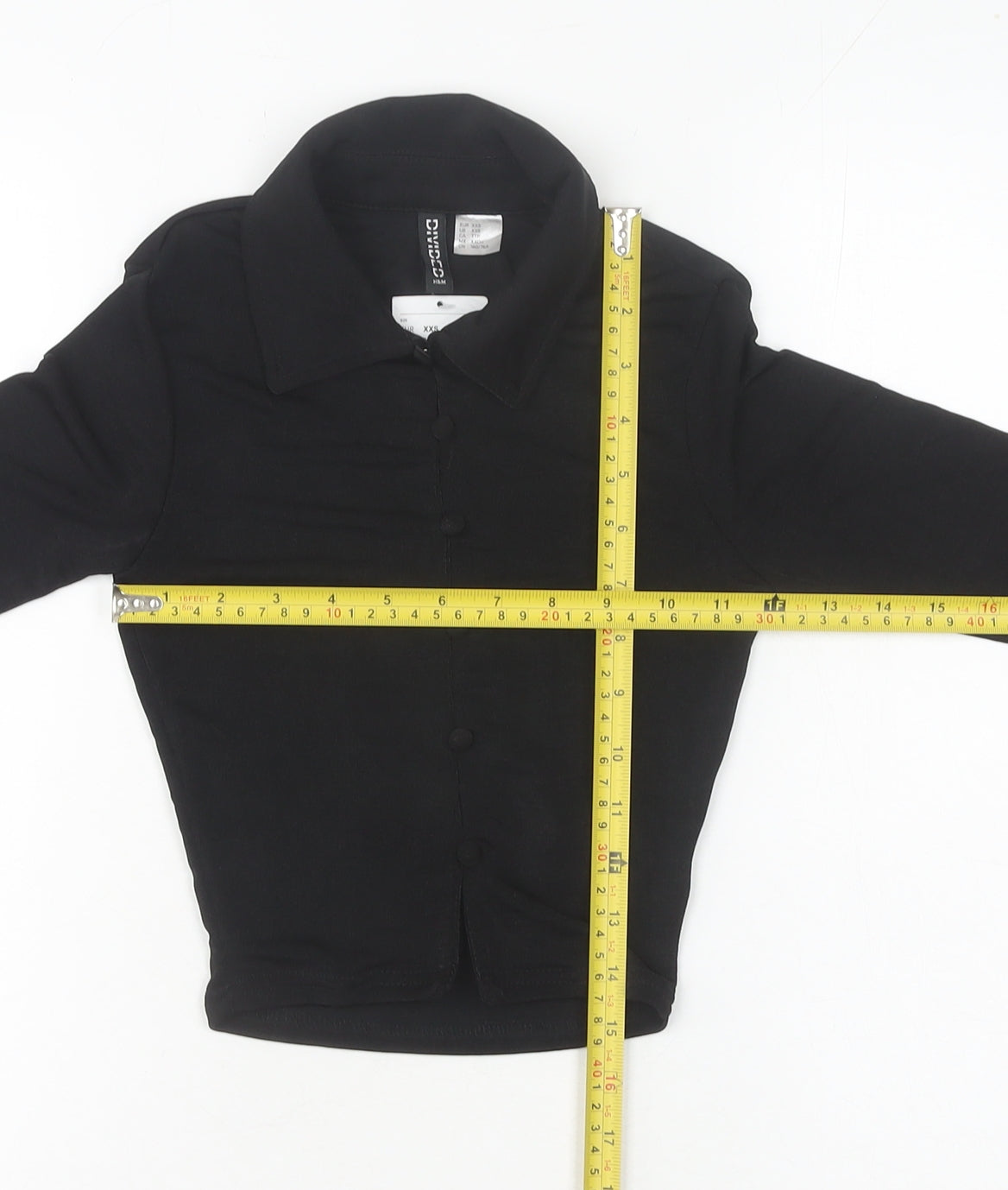 H&M Divided Women’s Black 2XS Cropped Collared Button-Up Shirt
