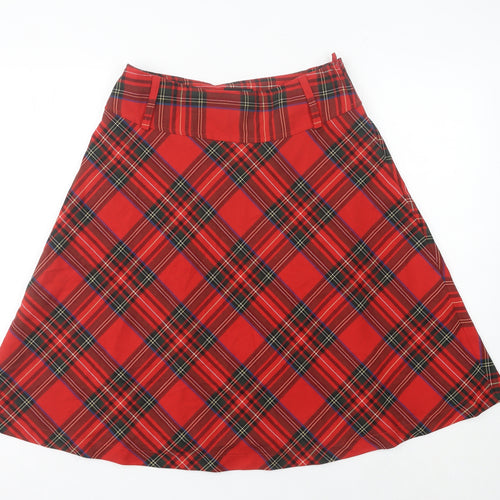 H&M Women’s Red Check A-Line Skirt Size 10 Knee Length