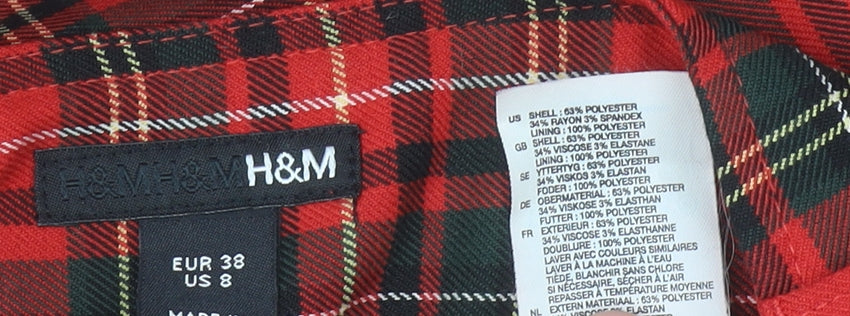 H&M Women’s Red Check A-Line Skirt Size 10 Knee Length