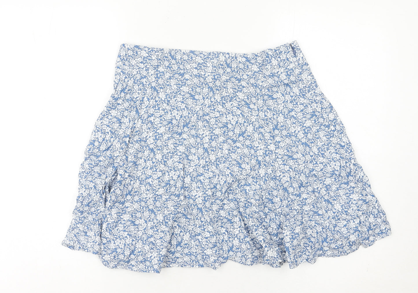 New Look Women's Blue Floral A-Line Skirt Size 12 Viscose Summer