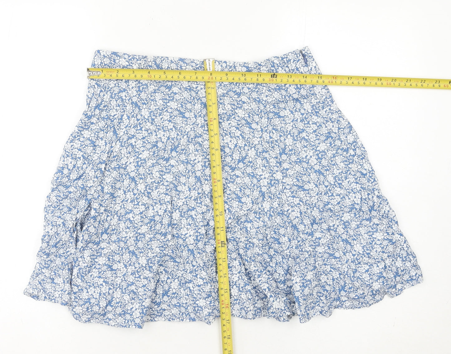 New Look Women's Blue Floral A-Line Skirt Size 12 Viscose Summer