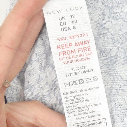 New Look Women's Blue Floral A-Line Skirt Size 12 Viscose Summer