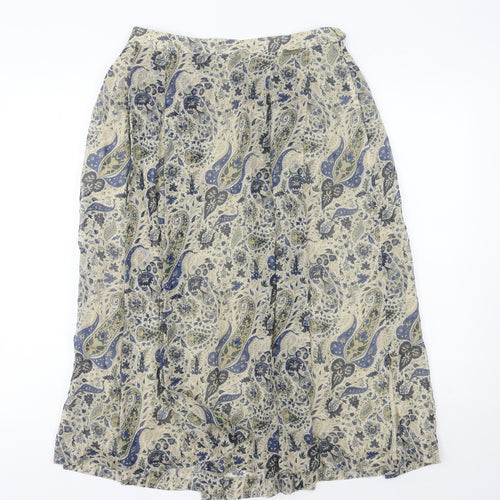 Geiger Women’s Beige Paisley A-Line Midi Skirt Size 14 Vintage Cotton