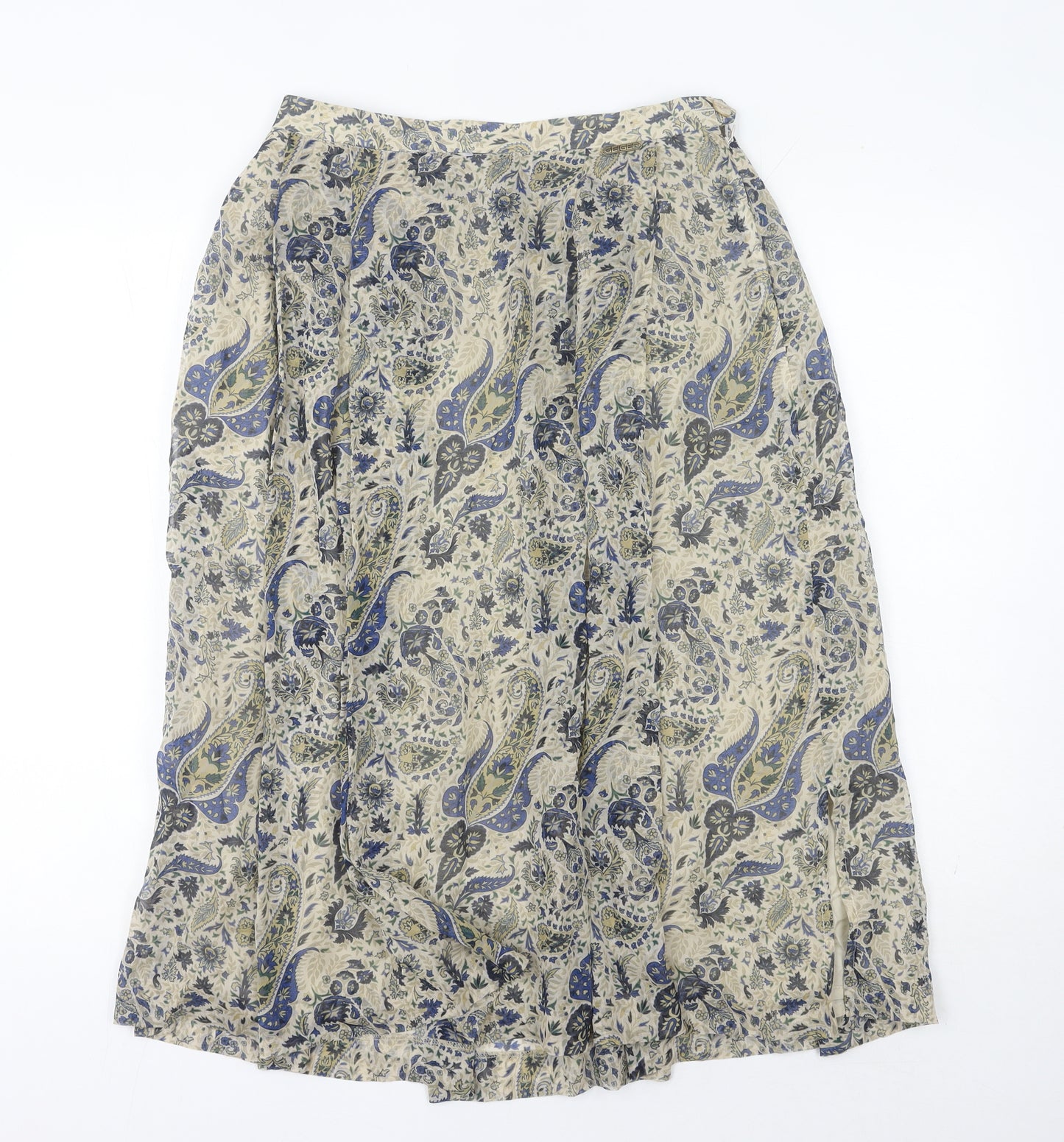Geiger Women’s Beige Paisley A-Line Midi Skirt Size 14 Vintage Cotton