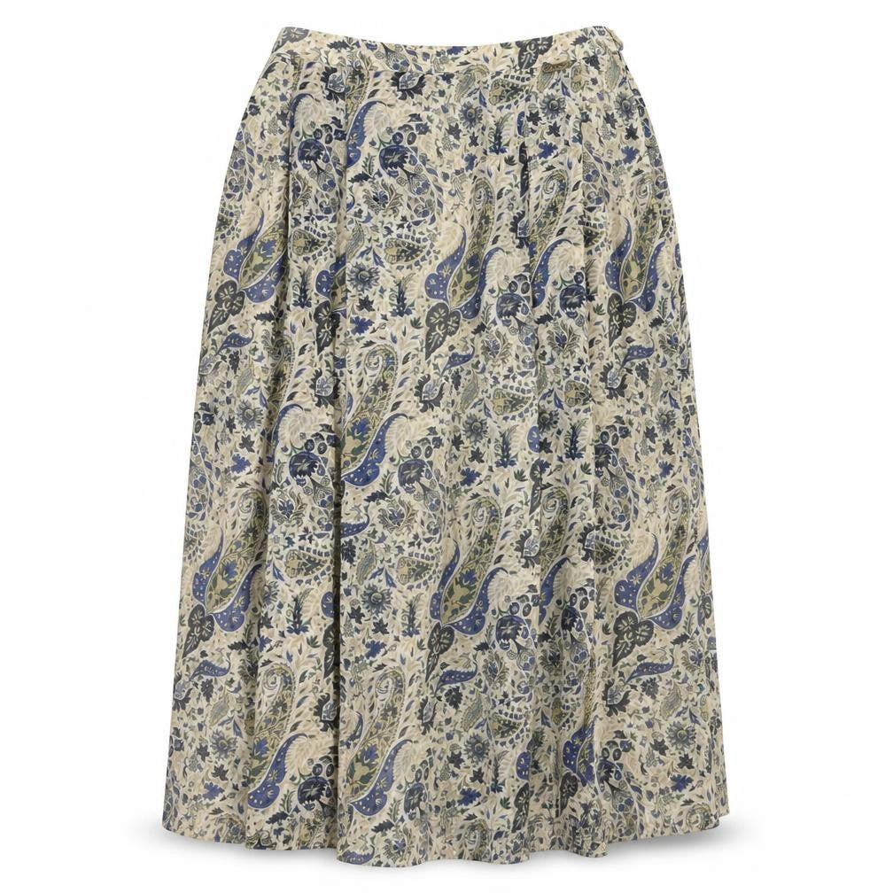 Geiger Women’s Beige Paisley A-Line Midi Skirt Size 14 Vintage Cotton